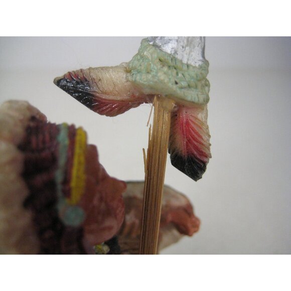 Native American Feather Headdress Spear 6 in Resin Figure Statue CHIP - Picture 4 of 14